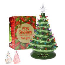 Green Ceramic Christmas Tree Decorations 13 Inch Table Decoration Winter Tree Aesthetic Room Home Decor with Star Topper Vintage Christmas Decor