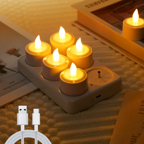 EXTSUD Led Tea Light 6pcs Rechargeable Tea Lights with Charging Base