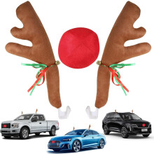 Car Christmas Decorations, Reindeer Antlers for Car, Auto Antlers and Nose Jingle Bells Reindeer Sticker for Vehicle Christmas Decorations
