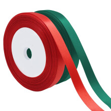 2 Rolls Green Red Satin Ribbon Set, 10mm Smooth Christmas Ribbons, Thin Xmas Fabric Ribbon for Crafting, Hair Bow