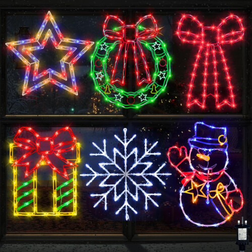 6 PCS Christmas Window Silhouette Light Decorations with UK Plugs