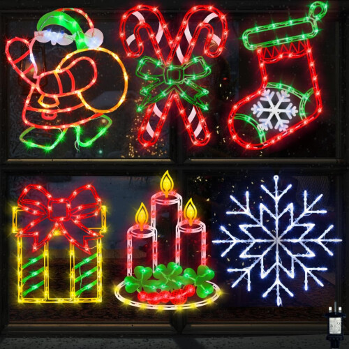 6 PCS Christmas Window Silhouette Light Decorations with UK Plugs