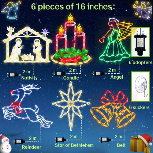 6 PCS Christmas Window Silhouette Light Decorations with UK Plugs 1