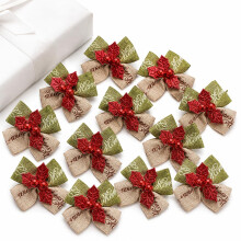 Christmas Fabric Bow Decorations, 12 pcs Mini Hand-Stitched Ribbon Bow Ornaments for Tree Decorations, Gift Wrapping, Wreaths, Wedding