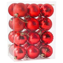 24 Pieces 60mm Christmas Baubles Xmas Ball Ornaments, Red Shatterproof Plastic Hanging Decorations