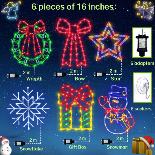 6 PCS Christmas Window Silhouette Light Decorations with UK Plugs 1