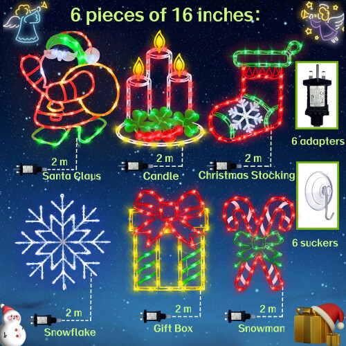 6 PCS Christmas Window Silhouette Light Decorations with UK Plugs 1