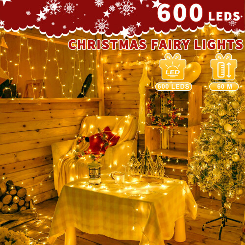 Nextronix Fairy Lights Plug in, 60m 600LED String Lights Indoor with 8 Modes/Timer/Remote 1