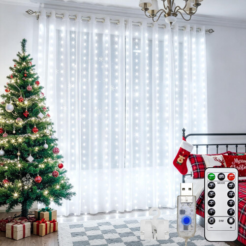 HeiPard Curtain Fairy Lights 300LED 3x3m USB Window String Lights White