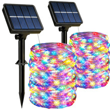 HeiPard Multi-Coloured Solar String Lights Outdoor, 2 Pack 15m 150 LED Solar Fairy Lights Waterproof, 8 Modes Copper Wire Lights for Christmas