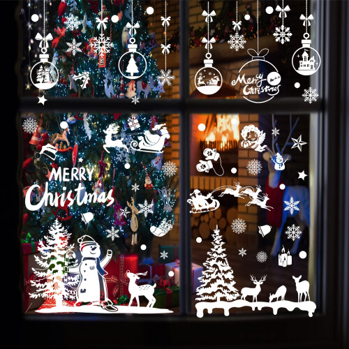 9 Sheets Christmas Window Stickers,256PCS Double Sided PVC Static Xmas Window Clings 2