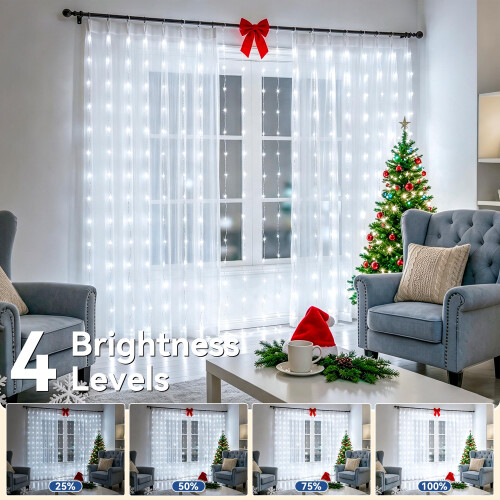 HeiPard Curtain Fairy Lights 200LED 3x2m USB Window String Lights White 2