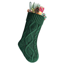 Christmas Stockings Cable Knitted Stocking Unique Burgundy Knit Large Size Personalised Gift Bag for Xmas Tree Decorations (Green, 46cm)
