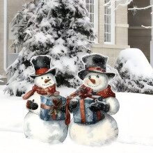 Winter Snowy Outdoor Christmas Decoration, 2 Rural Snowman Courtyard Plastic Pile Christmas Decorations