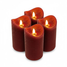 ToCi 4 Dark Red LED Candles 7.5 x 15 cm - Real Wax Flameless Candles with Moving Flame and Timer - LED Pillar Candles for Advent Decoration Funeral