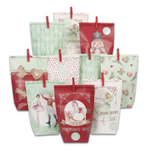 Papierdrachen Advent Calendar for Filling, 24 Red and Mint Printed Gift Bags and 24 Number Stickers and Clips, Nutcracker Motif