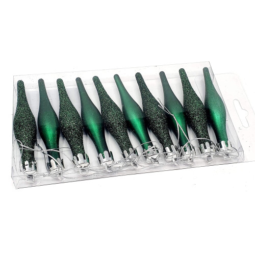 10x Green Christmas Droplets Baubles / Tree Decorations Droplet