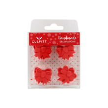 Culpitt Red Bow Sugar Pipings, Edible Royal Icing Decorations, Festive Christmas Ribbon Cake and Cupcake Toppers - Pack of 12