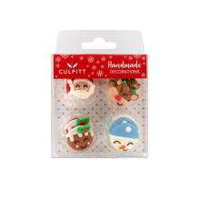 Culpitt Christmas Cheer Sugar Pipings, Edible Royal Icing Decorations, Multi-Coloured Festive Cake and Cupcake Toppers, Santa, Penguin, Ruloph