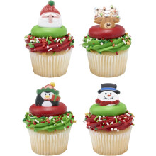 Culpitt Holiday Icons Rings, Christmas Cupcake Decorations, Snowman, Santa, Rudolph Penguin, Multi-Coloured Cupcake Toppers - 24 Pack