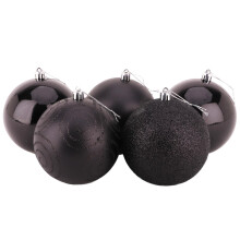 Christmas Concepts Pack of 5-100mm (4") Large Baubles - Shiny, Matte & Glitter Design - Christmas Decorations (Black)