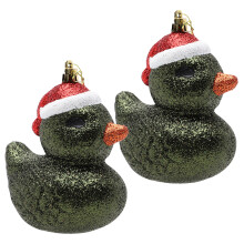 Christmas Concepts Pack of 2-110mm (4.3") Forrest Green Glittery Festive Duck Baubles - Christmas Tree Decorations