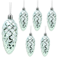 Christmas Concepts Pack of 6-90mm (3.6") Shiny & Glitter Decorated Pine Cone Baubles - Christmas Tree Decorations (Mint Green)