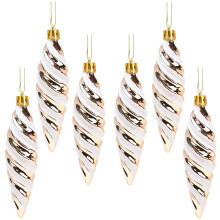 Christmas Concepts Pack of 6-110mm Large Spiral Shaped Baubles - Shiny & Glitter Decorated - Christmas Tree Decorations (Rose Gold)