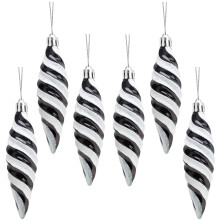 Christmas Concepts Pack of 6-110mm Large Spiral Shaped Baubles - Shiny & Glitter Decorated - Christmas Tree Decorations (Black)
