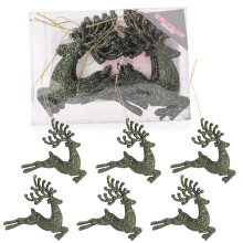 Christmas Concepts- 100mm (4") Pack Of 6 Glittery Reindeer Baubles - Christmas Tree Decorations (Forest Green)