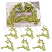 Christmas Concepts- 100mm (4") Pack Of 6 Glittery Reindeer Baubles - Christmas Tree Decorations (Lime Green)