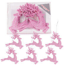 Christmas Concepts- 100mm (4") Pack Of 6 Glittery Reindeer Baubles - Christmas Tree Decorations (Baby Pink)