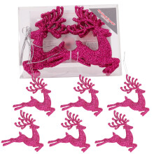 Christmas Concepts- 100mm (4") Pack Of 6 Glittery Reindeer Baubles - Christmas Tree Decorations (Hot Pink)