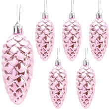 Christmas Concepts Pack of 6-90mm Shiny & Glitter Decorated Pine Cone Baubles - Christmas Tree Decorations (Baby Pink)