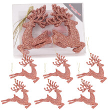 Christmas Concepts- 100mm (4") Pack Of 6 Glittery Reindeer Baubles - Christmas Tree Decorations (Rose Gold)