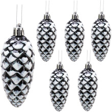 Christmas Concepts Pack of 6-90mm Shiny & Glitter Decorated Pine Cone Baubles - Christmas Tree Decorations (Black)