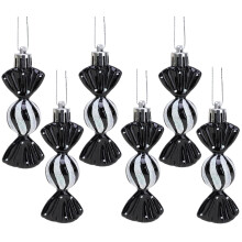 Christmas Concepts Pack of 6-80mm (3.2") Mini Sweet Shaped Baubles - Shiny & Glitter Decorated - Christmas Tree Decorations (Black)