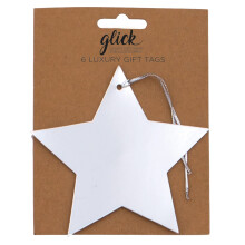 Glick Christmas Gift Tags with String | Silver Foil Star Label | Pack of 6