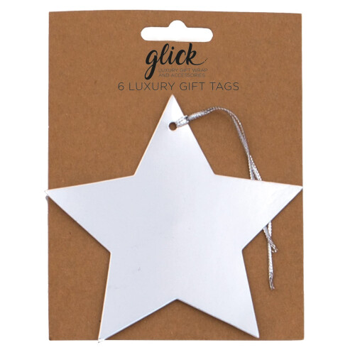 Glick Christmas Gift Tags with String | Silver Foil Star Label | Pack of 6