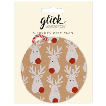 Glick Christmas Gift Tags with String | Reindeer Tag for Gifts | Pack of 6