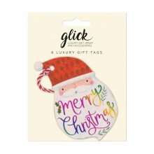 Glick Christmas Gift Tags with String | Claus Tag for Gifts | Pack of 6