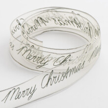 Italian Options Merry Christmas Silver Organza Ribbon, Wired Christmas Ribbon for Gift Wrapping, Crafts, Weddings, Wreaths, Tree Decorations, Silver