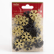 Italian Options 3D Black and Gold Glitter Snowflakes Christmas Craft Decorations (Pack of 36)