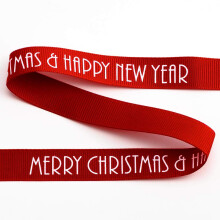 Italian Options Red Merry Christmas Happy New Year Grosgrain Ribbon, Christmas Ribbon for Crafts, Gift Wrapping, Wreaths, Tree Decorations