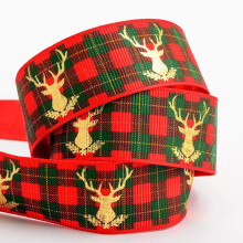 Italian Options Grosgrain Red Stag Tartan Ribbon, Scottish Christmas Ribbon for Crafts, Gift Wrapping, Wreaths, Tree Decorations, Hair Bows