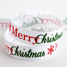 Italian Options White Merry Christmas Grosgrain Ribbon, Christmas Ribbon for Crafts, Gift Wrapping, Wreaths, Tree Decorations, Hair Bows, White
