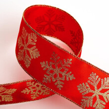 Italian Options Gold Glitter Snowflakes Red Satin Ribbon, Wide Wired Christmas Ribbon for Crafts, Gift Wrapping Accessories, Wreaths