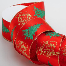 Italian Options Glitter Merry Christmas Tree Red Satin Ribbon, Wide Wired Christmas Ribbon for Crafts, Gift Wrapping Accessories, Wreaths