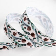 Italian Options Pine Cones and Holly Grosgrain Ribbon, Christmas Ribbon for Crafts, Gift Wrapping, Wreaths, Tree Decorations, Hair Bows, Taupe