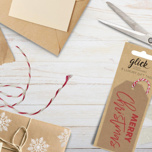 Glick Christmas Gift Tags with String | Kraft Brown Tag | Pack of 6 1